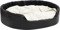 vidaXL - Hondenmand - 99x89x21 - cm - pluche - en - kunstleer - zwart - en - beige