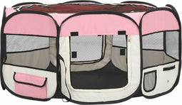vidaXL - Hondenren - inklapbaar - met - draagtas - 145x145x61 - cm - roze
