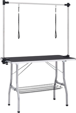 vidaXL - Hondentrimtafel - verstelbaar - met - 2 - lussen - en - opbergschap