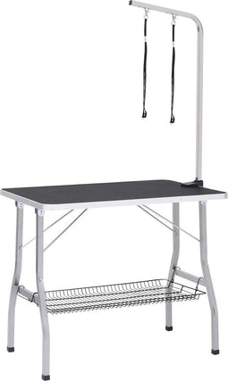vidaXL - Hondentrimtafel - verstelbaar - met - 2 - lussen - en - opbergschap