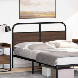 vidaXL - Hoofdbord - 140 - cm - bewerkt - hout - en - staal - bruin - eikenkleurig