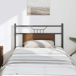 vidaXL - Hoofdbord - 90 - cm - bewerkt - hout - en - staal - bruin - eikenkleurig