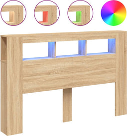 vidaXL - Hoofdbord - met - LED - 160x18,5x103,5 - cm - bewerkt - hout - sonoma - eiken