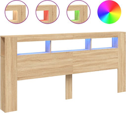 vidaXL - Hoofdbord - met - LED - 220x18,5x103,5 - cm - bewerkt - hout - sonoma - eiken