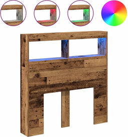 vidaXL - Hoofdbordkast - met - LED - 100x17x102 - cm - oud - hout