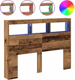 vidaXL - Hoofdbordkast - met - LED - 140x17x102 - cm - oud - hout