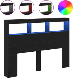 vidaXL - Hoofdbordkast - met - LED - 140x17x102 - cm - zwart - eikenkleurig