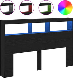 vidaXL - Hoofdbordkast - met - LED - 160x17x102 - cm - eikenkleurig - zwart