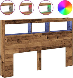 vidaXL - Hoofdbordkast - met - LED - 160x17x102 - cm - oud - hout