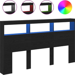 vidaXL - Hoofdbordkast - met - LED - 180x17x102 - cm - eikenkleurig - zwart