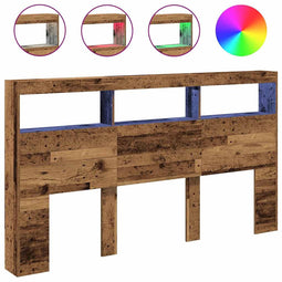 vidaXL - Hoofdbordkast - met - LED - 180x17x102 - cm - oud - hout