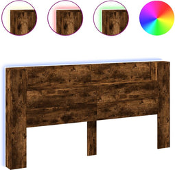 vidaXL - Hoofdbordkast - met - LED - 200x16,5x103,5 - cm - gerookt - eikenkleurig