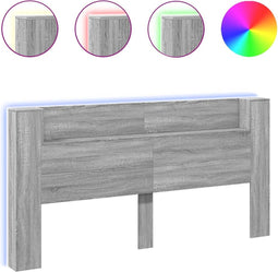 vidaXL - Hoofdbordkast - met - LED - 200x16,5x103,5 - cm - grijs - sonoma