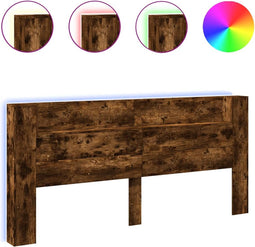 vidaXL - Hoofdbordkast - met - LED - 220x16,5x103,5 - cm - gerookt - eikenkleurig