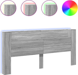 vidaXL - Hoofdbordkast - met - LED - 220x16,5x103,5 - cm - grijs - sonoma - eikenkleur