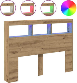 vidaXL - Hoofdbordkast - met - LED - artisan - 140x17x102 - cm - eikenkleurig