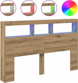 vidaXL - Hoofdbordkast - met - LED - artisan - 160x17x102 - cm - eikenkleurig