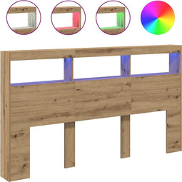 vidaXL - Hoofdbordkast - met - LED - artisan - 180x17x102 - cm - eikenkleurig