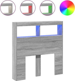 vidaXL - Hoofdbordkast - met - LED-verlichting - 100x17x102 - cm - grijs - sonoma