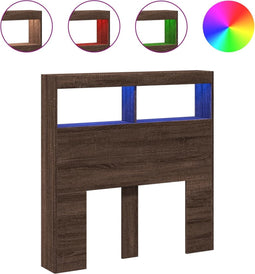 vidaXL - Hoofdbordkast - met - LED-verlichting - 100x17x102 - cm - bruin - eiken