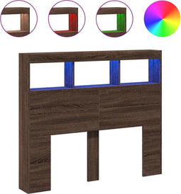 vidaXL - Hoofdbordkast - met - LED-verlichting - 120x17x102 - cm - bruin - eiken