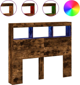 vidaXL - Hoofdbordkast - met - LED-verlichting - 120x17x102 - cm - gerookt - eiken