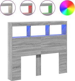 vidaXL - Hoofdbordkast - met - LED-verlichting - 120x17x102 - cm - grijs - sonoma