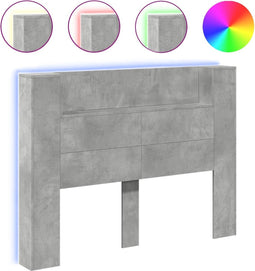 vidaXL - Hoofdbordkast - met - LED-verlichting - 140x16,5x103,5 - cm - betongrijs