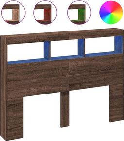 vidaXL - Hoofdbordkast - met - LED-verlichting - 140x17x102 - cm - bruin - eiken