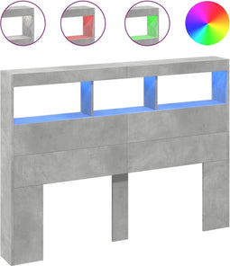 vidaXL - Hoofdbordkast - met - LED-verlichting - 140x17x102 - cm - betongrijs