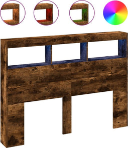 vidaXL - Hoofdbordkast - met - LED-verlichting - 140x17x102 - cm - gerookt - eiken
