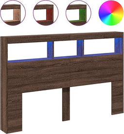 vidaXL - Hoofdbordkast - met - LED-verlichting - 160x17x102 - cm - bruin - eiken