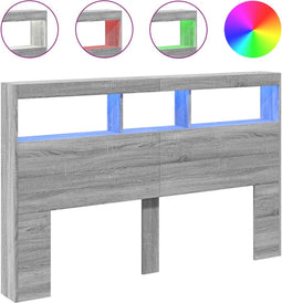 vidaXL - Hoofdbordkast - met - LED-verlichting - 160x17x102 - cm - grijs - sonoma