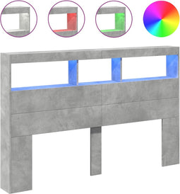 vidaXL - Hoofdbordkast - met - LED-verlichting - 160x17x102 - cm - betongrijs
