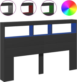vidaXL - Hoofdbordkast - met - LED-verlichting - 160x17x102 - cm - zwart