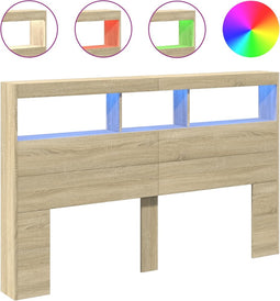 vidaXL - Hoofdbordkast - met - LED-verlichting - 160x17x102 - cm - sonoma - eiken