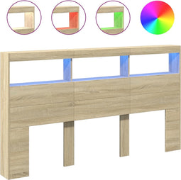 vidaXL - Hoofdbordkast - met - LED-verlichting - 180x17x102 - cm - sonoma - eiken