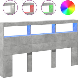 vidaXL - Hoofdbordkast - met - LED-verlichting - 180x17x102 - cm - betongrijs