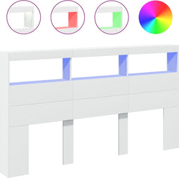 vidaXL - Hoofdbordkast - met - LED-verlichting - 180x17x102 - cm - wit