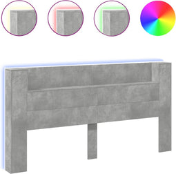 vidaXL - Hoofdbordkast - met - LED-verlichting - 200x16,5x103,5 - cm - betongrijs
