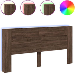 vidaXL - Hoofdbordkast - met - LED-verlichting - 200x16,5x103,5 - cm - bruin - eiken