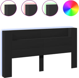 vidaXL - Hoofdbordkast - met - LED-verlichting - 200x16,5x103,5 - cm - zwart
