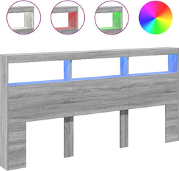 vidaXL - Hoofdbordkast - met - LED-verlichting - 200x17x102 - cm - grijs - sonoma