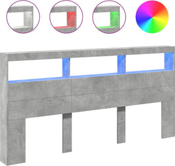 vidaXL - Hoofdbordkast - met - LED-verlichting - 200x17x102 - cm - betongrijs