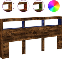 vidaXL - Hoofdbordkast - met - LED-verlichting - 200x17x102 - cm - gerookt - eiken