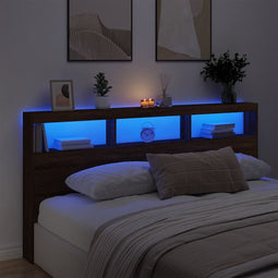 vidaXL - Hoofdbordkast - met - LED-verlichting - 200x17x102 - cm - bruin - eiken