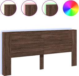 vidaXL - Hoofdbordkast - met - LED-verlichting - 220x16,5x103,5 - cm - bruin - eiken