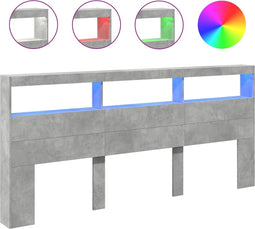 vidaXL - Hoofdbordkast - met - LED-verlichting - 220x17x102 - cm - betongrijs