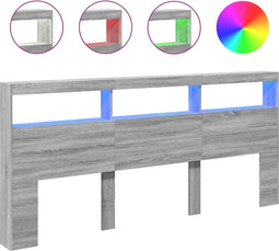vidaXL - Hoofdbordkast - met - LED-verlichting - 220x17x102 - cm - grijs - sonoma