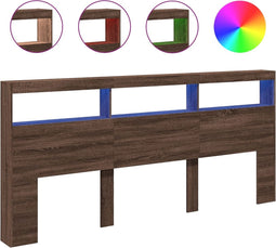 vidaXL - Hoofdbordkast - met - LED-verlichting - 220x17x102 - cm - bruin - eiken